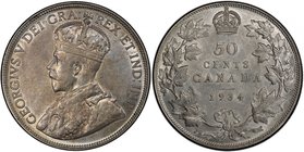 CANADA: George V, 1910-1936, AR 50 cents, 1934, KM-25a, lightly toned, nice grade for this better date, PCGS graded AU55.

 Estimate: USD 200 - 300