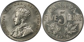 CANADA: George V, 1910-1936, 5 cents, 1926, KM-29, near 6 variety, PCGS graded MS62.

 Estimate: USD 250 - 350