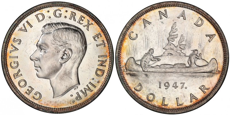 CANADA: George VI, 1936-1952, AR dollar, 1947ML, KM-37, attractive light periphe...