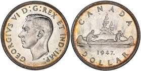 CANADA: George VI, 1936-1952, AR dollar, 1947ML, KM-37, attractive light peripheral tone, better variety, PCGS graded MS63 +.

 Estimate: USD 400 - ...