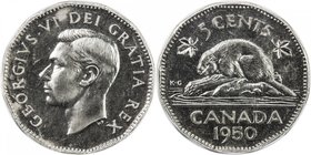 CANADA: George VI, 1936-1952, 5 cents, 1950, KM-42, PCGS graded Specimen 64.

 Estimate: USD 100 - 150