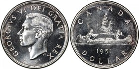 CANADA: George VI, 1936-1952, AR dollar, 1951, KM-46, full water lines, repunched 19 in date, PCGS graded ProofLike UNC 65. We are of the opinion that...