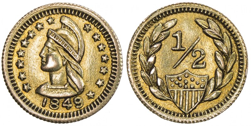 CANADA: AV ½ dollar token (0.59g), 1849, Greene-110, Athenian helmeted head faci...