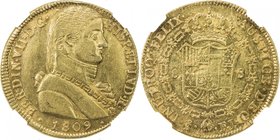CHILE: Fernando VII, 1808-1818, AV 8 escudos, 1809-So, KM-72, mintmaster FJ, lustrous well struck example! NGC graded AU55.

 Estimate: USD 1100 - 1...