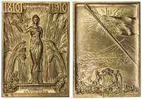 CHILE: Republic, AV plaque (85.57g), 1910, MeF 487, 60x43mm gold plaque for the Centennial of Chilean Independence by René Lalique, Chile personified ...