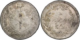 COLOMBIA: Republic, AR real, 1828, KM-87.1, Restrepo-153.4, assayer RR, PCGS graded AU55. Finest and only piece graded at both PCGS and NGC.

 Estim...