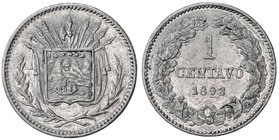 COSTA RICA: Republic, 1 centavo, 1892, KM-Pn6, pattern in aluminum, light hairlines, EF-AU.

 Estimate: USD 200 - 300