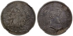 CUBA: AR souvenir peso, 1897, Bruce-XM2, variety with date closely spaced and star below 97 baseline, richly toned, mintage of only 4,286 pieces, NGC ...