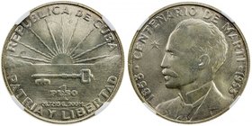 CUBA: Republic, AR peso, 1953, KM-29, Centennial of Jose Marti, brilliant luster, NGC graded MS63.

 Estimate: USD 75 - 100