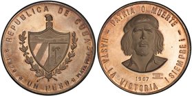 CUBA: Republic, AR peso, 1970, KM-XM31a, 3rd Anniversary of the Death of Ernesto Che Guevara in 1967, struck in Mexico, a superb example! PCGS graded ...
