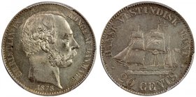 DANISH WEST INDIES: Christian IX, 1863-1906, AR 20 cents, 1878, KM-71, an attractive example of this popular type with lustrous surfaces, PCGS graded ...