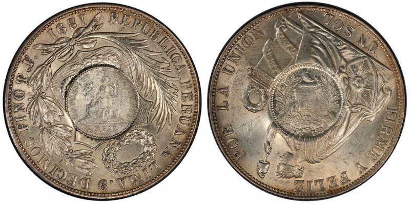 GUATEMALA: Republic, AR peso, ND [1894], KM-224, counterstamped on Peru 1891 sol...