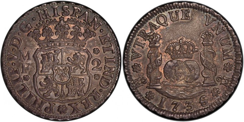 MEXICO: Philip V, 1700-1746, AR 2 reales, 1736/4-Mo, Cr-5, a superb example! PCG...