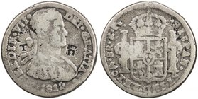 MEXICO: Fernando VII, 1808-1821, AR cast 8 reales, 1812-CA, KM-123, Chihuahua Royalist issue, assayer RP, countermarked T at left, pillars at right wi...