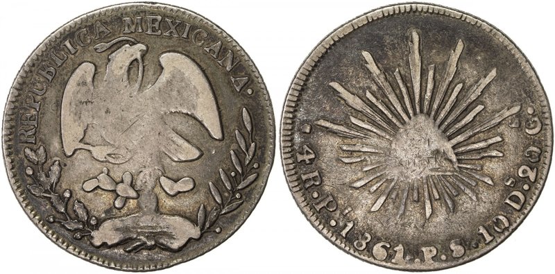 MEXICO: First Republic, 1824-1864, AR 4 reales, 1861-Pi, KM-375.8, assayer PS, o...