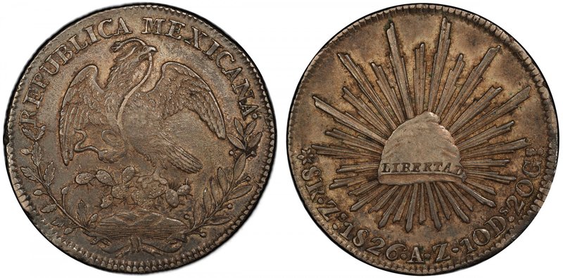 MEXICO: First Republic, 1824-1864, AR 8 reales, 1826-Zs, KM-377.13, assayer AV, ...