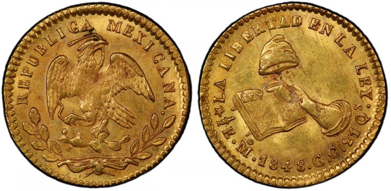 MEXICO: First Republic, 1824-1864, AV ½ escudo, 1848-Mo, KM-378.5, assayer GC, b...