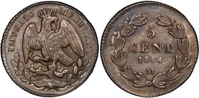 MEXICO: Maximiliano, 1864-1867, AR 5 centavos, 1864-M, KM-385.1, nice mint state example! PCGS graded MS63.

 Estimate: USD 150 - 250