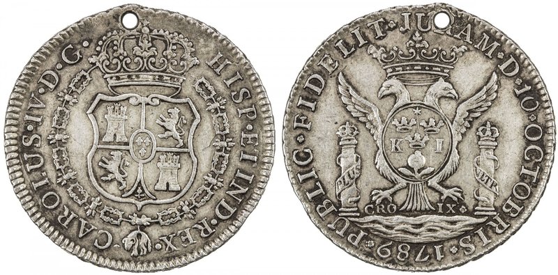 PERU: Carlos IV, 1789-1808, AR proclamation medal (14.07g), 1789, Fonrobert-8942...