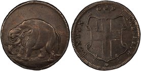 UNITED STATES: AE halfpenny token, ND [1672-94], Peck-503; Breen-186, PCGS graded AU58, Colonial coinage struck circa 1672-1694; Elephant, trunk lower...