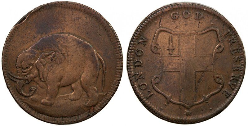 UNITED STATES:London halfpenny token (15.77g) ND [1672-94], KM-Tn1.1, Br-186. Pe...