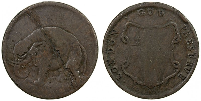UNITED STATES: AE halfpenny token (13.86g) ND [1672-94], KM-Tn1.1, Br-186. Peck-...