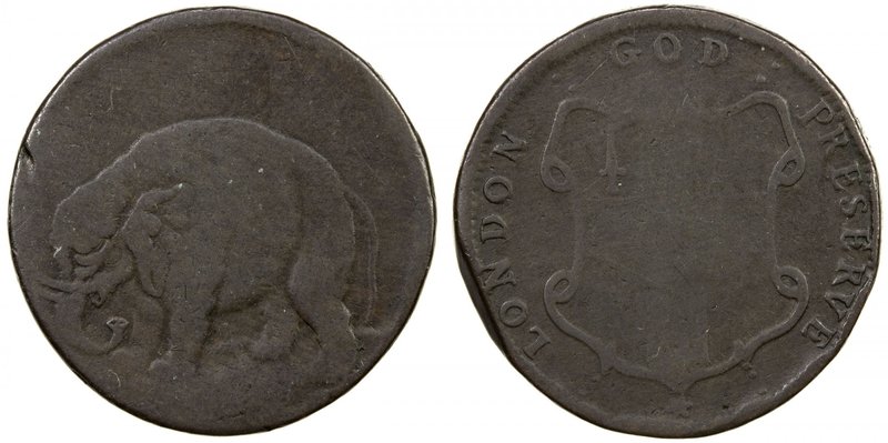 UNITED STATES: AE halfpenny token (14.97g) ND [1672-94], KM-Tn1.1, Br-186. Peck-...