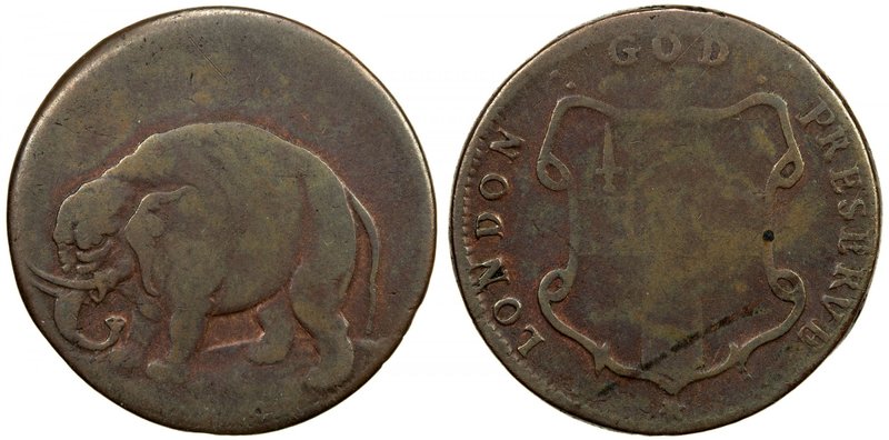UNITED STATES:AE halfpenny token (7.92g) ND [1672-94], KM-Tn1.2, Br-187. Peck-50...