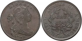 UNITED STATES: AE cent, 1798, KM-22, S-184, PCGS graded AU Details, Draped Bust type, style 2 hair, small reverse scratch, nice chocolate brown color,...