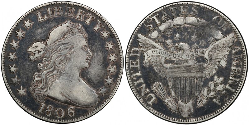 UNITED STATES: AR 50 cents, 1806, KM-35, O-107, PCGS graded VF30, Draped Bust ty...