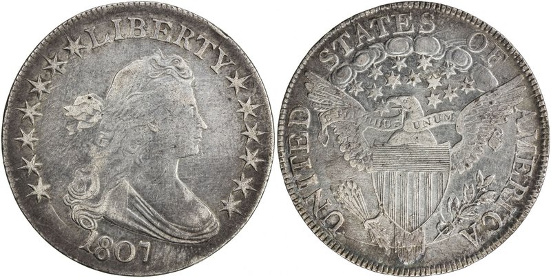 UNITED STATES: AR 50 cents, 1807, KM-35, O-106, VF, Draped Bust type, obverse cl...