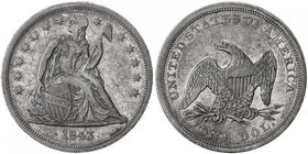 UNITED STATES: AR dollar, 1843, KM-71, EF, Seated Liberty type, gunmetal toning.

 Estimate: USD 340 - 420