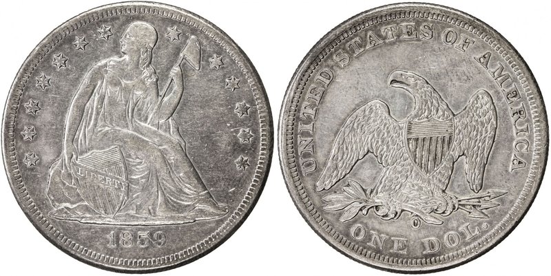 UNITED STATES: AR dollar, 1859-O, KM-71, EF, Seated Liberty type, a few minor sc...