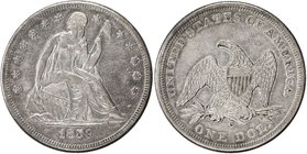 UNITED STATES: AR dollar, 1859-O, KM-71, EF, Seated Liberty type, a few minor scratches in the reverse field, pleasing tone.

 Estimate: USD 400 - 5...