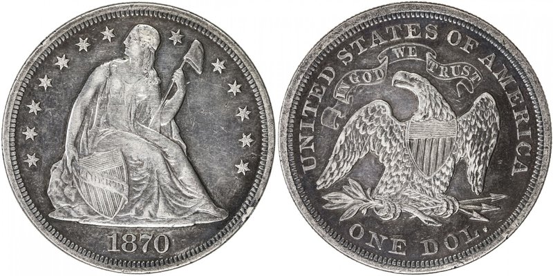 UNITED STATES: AR dollar, 1870, KM-71, EF, Seated Liberty, light old cleaning, r...