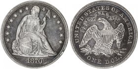 UNITED STATES: AR dollar, 1870, KM-71, EF, Seated Liberty, light old cleaning, retoning nicely.

 Estimate: USD 320 - 400