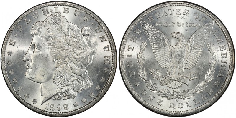 UNITED STATES: AR dollar, 1899-S, KM-110, PCGS graded MS65, Morgan type, wonderf...