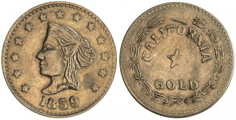 UNITED STATES: California, AV token (1.87g), 1859, VF, Liberty Head obverse with...