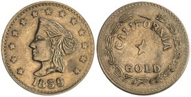 UNITED STATES: California, AV token (1.87g), 1859, VF, Liberty Head obverse with thirteen stars // CALIFORNIA GOLD and star within wreath; this privat...