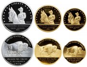 UNITED STATES:3-coin proof set, 2017, National Park Foundation private issue Theodore Roosevelt "Rough Rider" bullion series, gold ½ & 1 troy ounce, s...