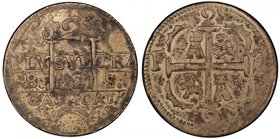 VENEZUELA: Fernando VII, 1808-1821, AR 2 reales, Caracas, 1821, Cr-6.2, assayer BS, nice old toning, PCGS graded EF45. Tied for 2nd finest graded at P...