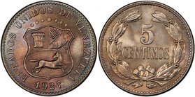 VENEZUELA: Republic, 5 centimos, 1927, Y-27, a superb example! PCGS graded MS66.

 Estimate: USD 100 - 150