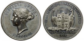 AUSTRALIA: Victoria, 1837-1901, medal (64.77g), 1853, 58mm unsigned white metal medal for the Cessation of Transportation of Prisoners to Van Diemen's...