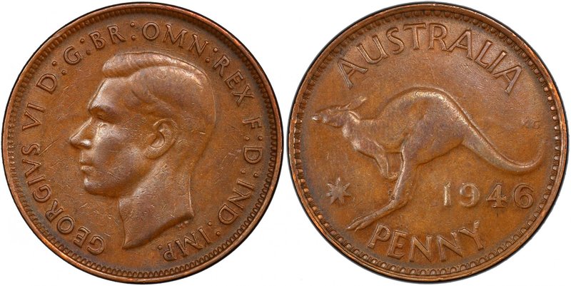 AUSTRALIA: George VI, 1936-1952, AE penny, 1946, KM-36, better date, brown, PCGS...
