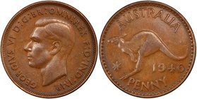 AUSTRALIA: George VI, 1936-1952, AE penny, 1946, KM-36, better date, brown, PCGS graded EF45, R. 

 Estimate: USD 110 - 150