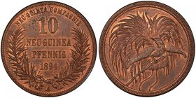 GERMAN NEW GUINEA: Wilhelm II, 1888-1918, AE 10 pfennig, 1894-A, KM-3, Deutsche Neuguinea-Compagnie issue, more red luster than usual, PCGS graded MS6...