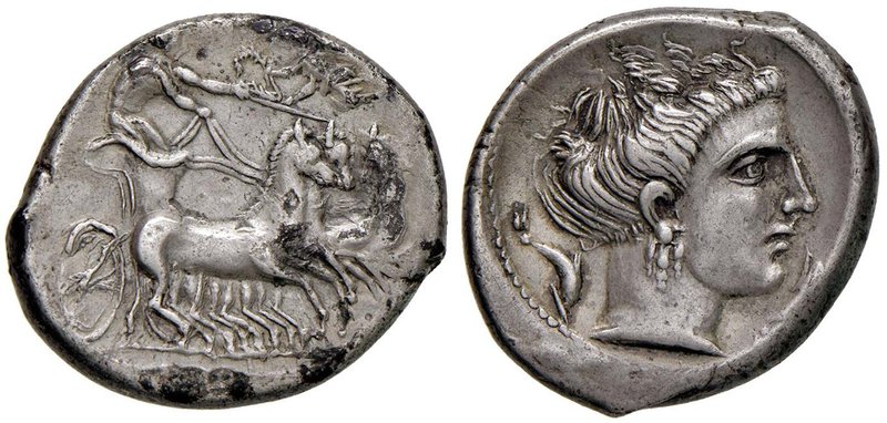 SICILIA Siculo-puniche - Tetradramma (Lilibeo?, circa 330-305 a.C.) Quadriga a d...