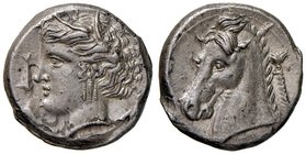 SICILIA Siculo-puniche - Tetradramma (Entella?, circa 320-300 a.C.) Testa di Aretusa a s. in cerchio di delfini - R/ Testa di cavallo a s., dietro, pa...