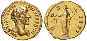 Antonino Pio (138-161) Aureo – Testa a d. – R/ COS IIII, la Giustizia stante a sinistra – RIC 192 var. AU (g 7,30) Splendido esemplare dal bellissimo ...