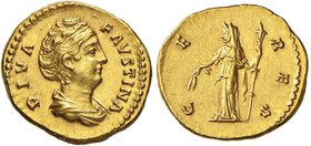 Faustina I (moglie di Antonino Pio) Aureo – Busto drappeggiato a d. – R/ CERES, Cerere stante a s. con spighe e torcia – RIC 378 AU (g 7,43) R

SPL...